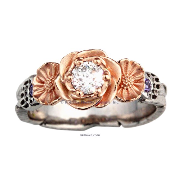 Feather Claw Rose Daisy Engagement Ring